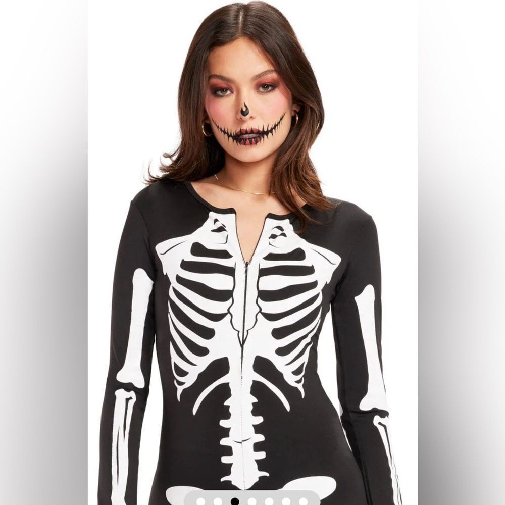 NWT Tipsy Elves Form Fitting Skelton Full Zip Bodysuit Halloween Cosplay- Size M - Picture 7 of 10